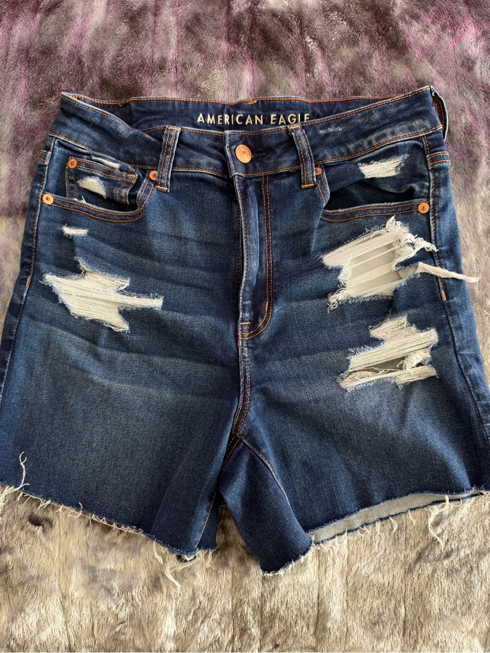 American Eagle Outfitters Dark Blue Ripped Denim Shorts